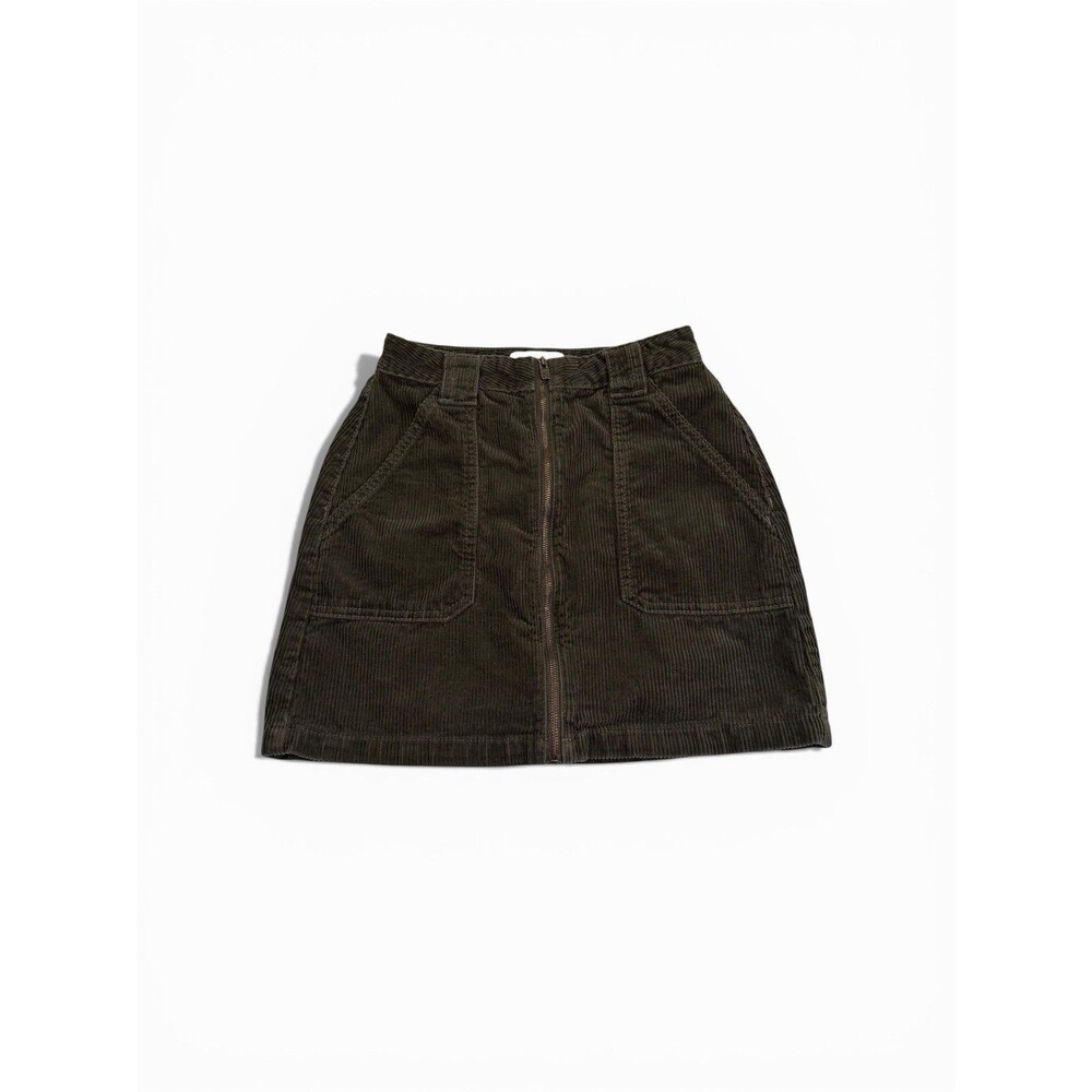 Hollister Ultra High Rise Corduroy Mini Skirt Size‎ 0 Dark Green Full Front Zip